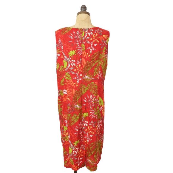 BAHAMA BEACH Hawaiian V-Neck Tank Dress 12 Red Floral Vacay Travel Coastal B29 - Picture 3 of 5